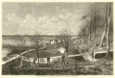 1863年11月、ルックアウトマウンテンのホワイトハウスでの南軍の作品の捕獲 作： American School