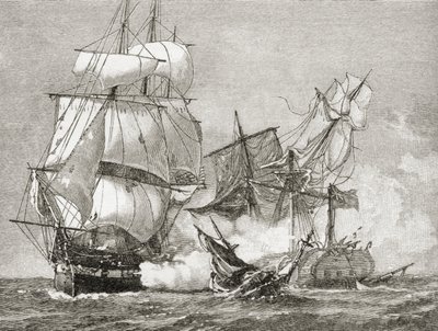 1885年にAS Barnes und Co.が発行した「米国の簡単な歴史」からの1812年8月19日の憲法によるゲリエールの捕獲 作： American School