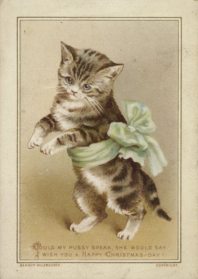 緑の弓を身に着けている猫 作： American School