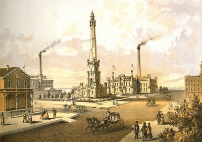 Chicago IllustratedのChicago Water Works、James W. Sheahanによる文学的な説明、Jevne＆Almini、シカゴ発行、1866-67 作： American School