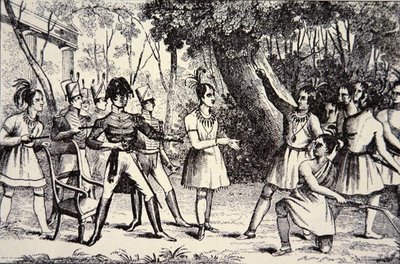 ハリソン将軍（1773-1841）に逆らうテカムシー酋長（1768-1813）（彫刻） 作： American School
