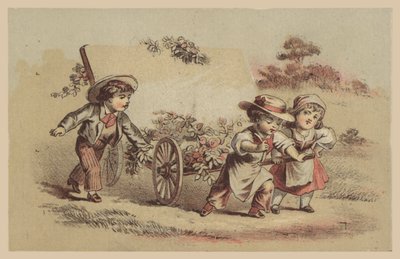 花でカートを引っ張る子供たち 作： American School