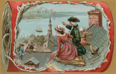1775年6月17日、バンカーヒルの戦いを見ている子供たち 作： American School