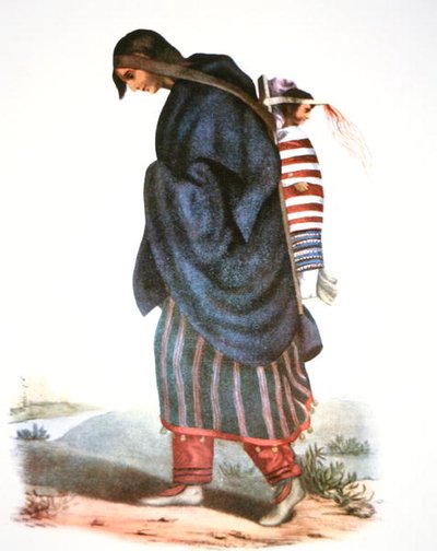 チペワ族の母と子、1821年頃（カラーリトグラフ） 作： American School