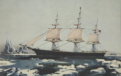 クリッパー船、赤いジャケット-1854年8月にオーストラリアからリバプールに向かうパブのケープホーン沖の氷の中。 1855年、キュリアーとアイブス 作： American School