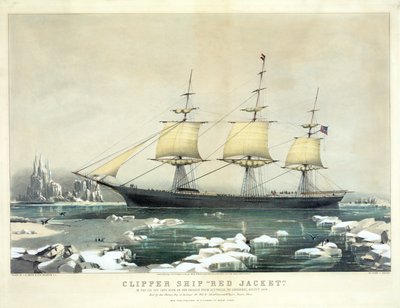 1854年8月、オーストラリアからパブでオーストラリアからリバプールに向かう途中のケープホーン沖の氷の中にあるクリッパーシップレッドジャケット。 N.キュリアー、1855 作： American School