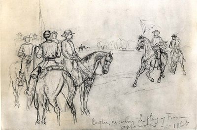 自由の旗を受け取ったカスター、アポマトックス、1865年 作： American School