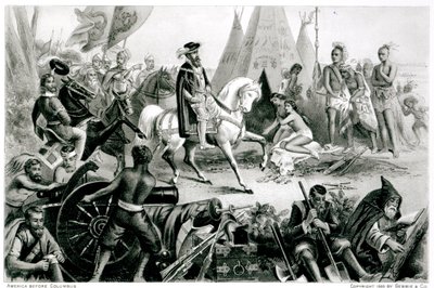 1541年5月21日、ミシシッピ州を発見するデソト「コロンブスによる発見前のアメリカ大陸とその住民」、アンC.キャディ作、1893年 作： American School