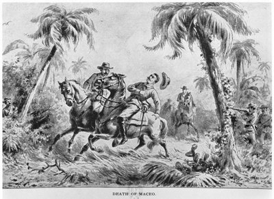 アントニオ・マセオの死（1845-96）、ムラット・ハルステッドによる「キューバの物語」のイラスト、1898年発行 作： American School