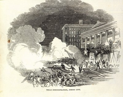 テキサス州による併合を支持するジャージーシティでのデモ、「Illustrated London News、3 月 22 日」のイラスト 作： American School