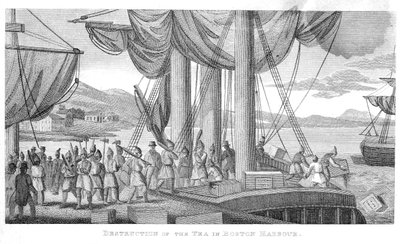1773年のボストン港でのお茶の破壊 作： American School