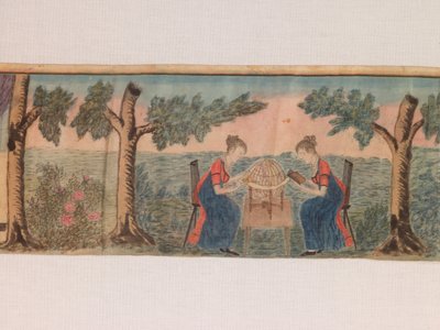 ミニチュア・パノラマのディテール：若い女性のための神学校の風景 1810-20年頃 絹本・水彩・墨汁 作： アメリカの学校