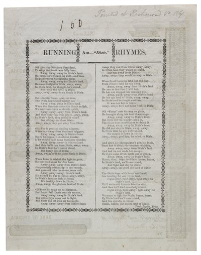 シートチェックの裏面に印刷されたディクシー、1861 作： American School