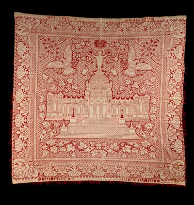 二重織りのカバーレット、1876年頃（綿と羊毛） 作： American School