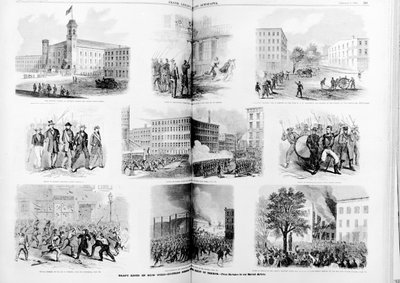 ニューヨークの暴動草案、テロの治世中のエキサイティングなシーン、1863 作： American School
