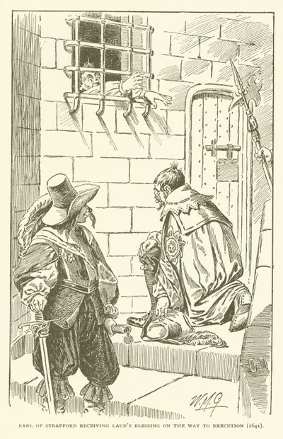 処刑の途中でラウドの祝福を受けるストラフォード伯爵 (1641年) (エングレーヴィング) 作： American School