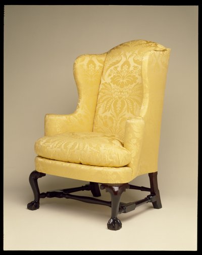 イージーチェア、c.1750-70（マホガニー、メープル、チェリー、イエローシルク） 作： American School