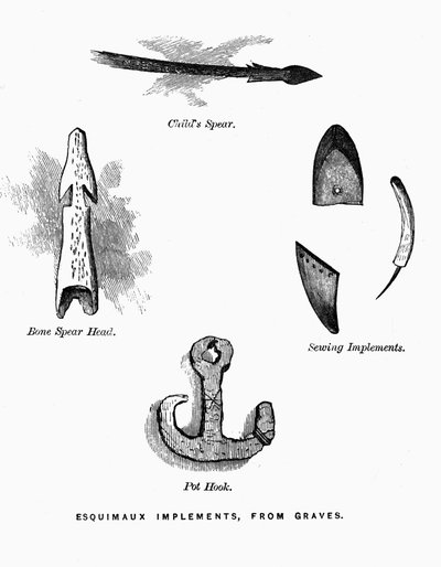 エスキモーの狩猟用具-エリシャ・ケント・ケイン『Artic Exlorations in the Year 1853-1855』第1巻、p.52、フィラデルフィア 作： American School