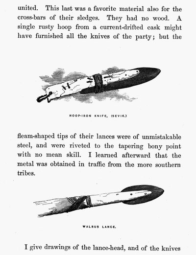 エスキモーのナイフと槍 - Elisha Kent Kane, Artic Exlorations in the year 1853-1855, vol.1, p.206, Philadelphia 作： American School