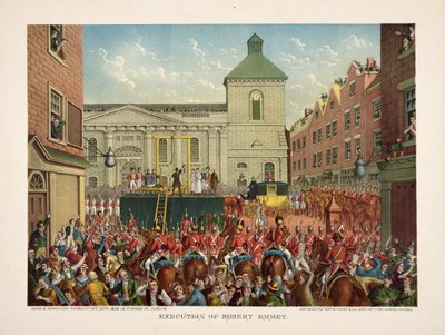 トーマス・ストリートでのロバート・エメットの処刑、1803 年 9 月 20 日、パブ。 1803年（カラーリソ） 作： American School