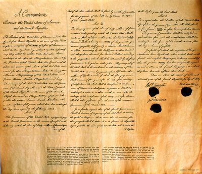 1803年4月30日、米国によるルイジアナ州の購入に関する条約の複製 作： American School