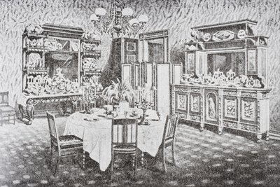 1890年代のホワイトハウス、ワシントンDC、アメリカ合衆国の家族の食堂 作： American School