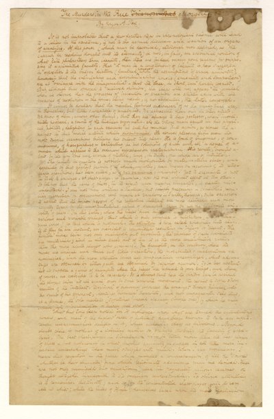 エドガーアランポー作「モルグ通りの殺人事件」の最初のページ、1841年 作： American School