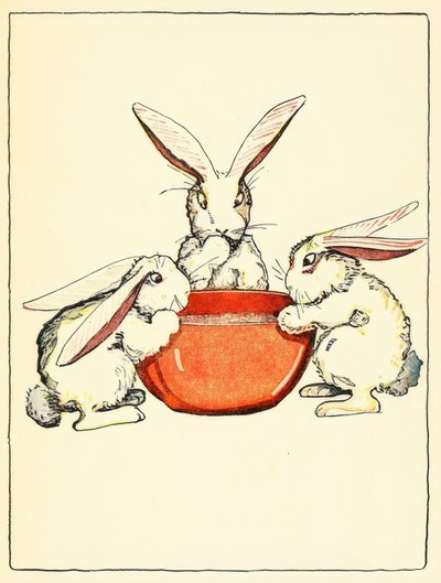 Flopsy, Mopsy, Cotton-Tailは夕食にパンとミルクとブラックベリーを食べた。 作： American School
