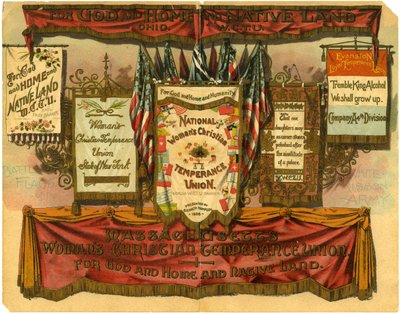 神と故郷と故郷のために...女性キリスト教禁酒連合、白いリボン軍の旗旗、1885年 作： American School