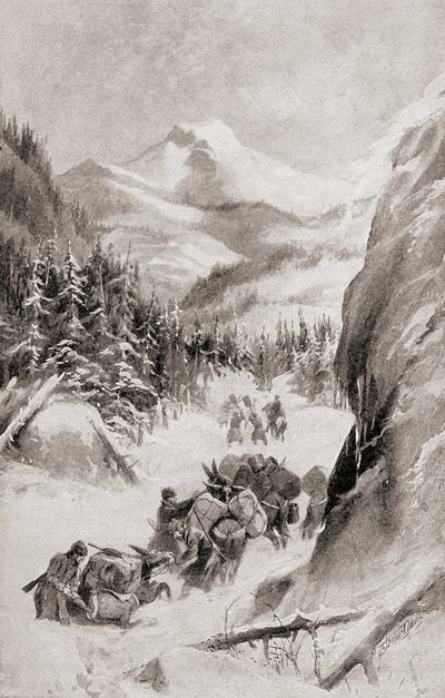 1848年、第4次遠征中の北米ロッキー山脈でのフリーモント（1905年発行の『わが祖国の歴史』より）。 作： American School
