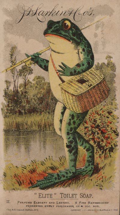 カエル釣りに行く、JDラーキンのエリートトイレ用石鹸の広告、1882年 作： American School