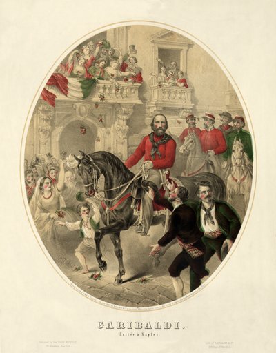 Garibaldi, entrée a Naples, pub.1860年（手彩色のエングレービング 作： American School