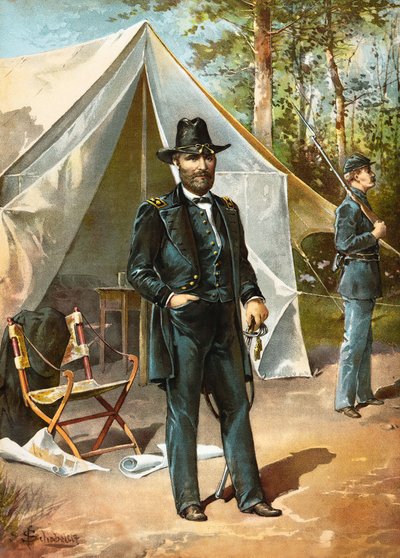 南北戦争中にパブでテントの前に立っているユリシーズSグラント将軍。 1892 作： American School