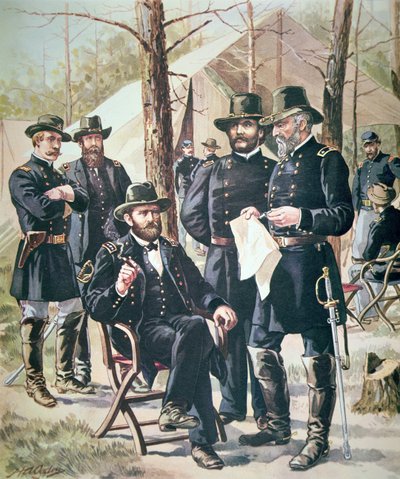 1862年4月6日～7日、シャイローの戦いで北軍を指揮したユリシーズ・シンプソン・グラント将軍（カラーリトグラフ版 作： American School