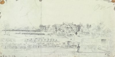 南北戦争スケッチブックからの、戦闘終了時の全体図 作： American School