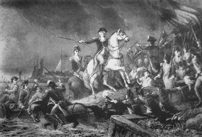 ブルックリンハイツから退却を指示するジョージ・ワシントン（1776年8月29日）（リトグラフ 作： American School