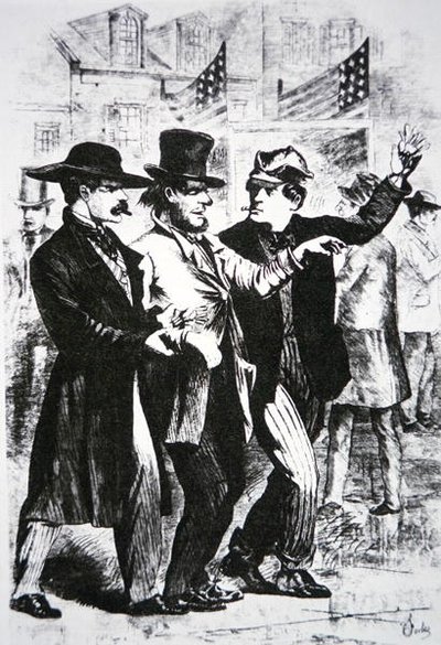 1864年の選挙で有権者に酒を飲ませて投票に影響を与えようとした（彫刻） 作： American School