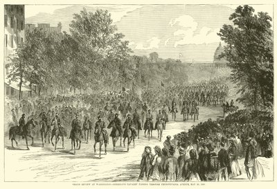 1865年5月23日、1865年5月23日、ペンシルベニアアベニューを通過するシェリダンのワシントン騎兵隊のグランドレビュー 作： American School