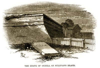 南北戦争の直前、1860年にモールトリー砦の北西部の要塞の横に現れたセミノール族の首領、オセオラの墓 作： American School