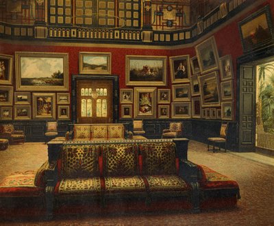 グレートホール、ニューヨークのヴァン・デル・ビルト・ホテル、1840年頃、カラーエングレーヴィング 作： American School