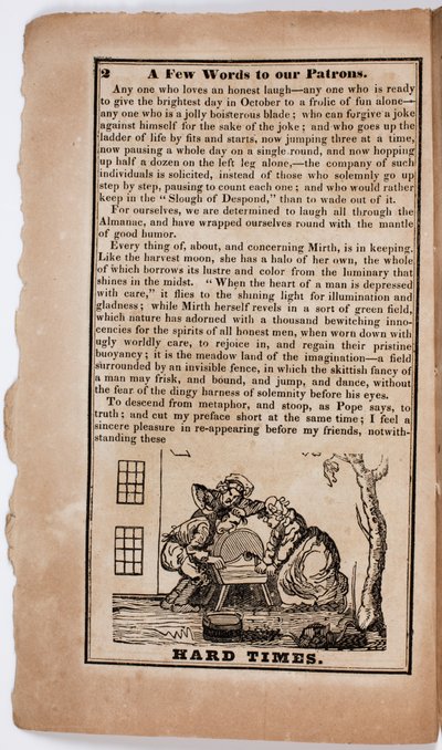 Hard Times、1838年のThe American Comic Almanacの2ページ 作： American School