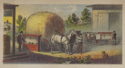 フェアバンクス標準秤（クロモリソ）で計量される干し草 作： アメリカの学校