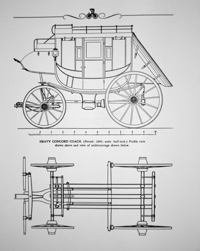 1890年の重いコンコード駅馬車（彫刻 作： American School