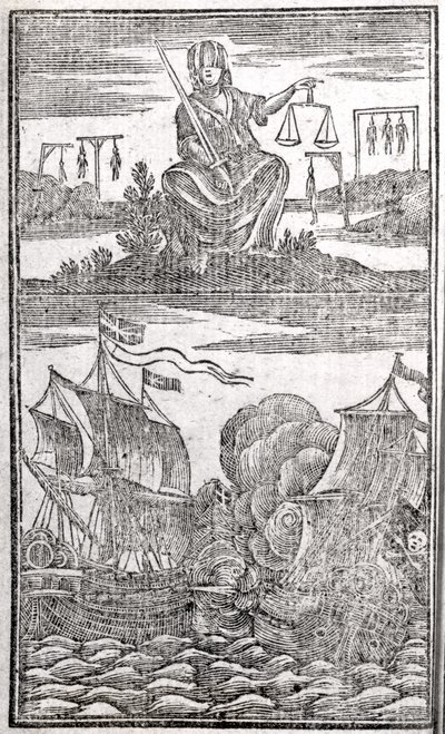すべての最も悪名高い海賊とそのクルーの歴史と生活、frontispiece、ロンドン、1725 作： American School