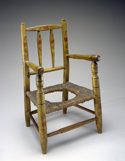 ホールチェア、c。 1800-1850（正体不明の森、ペンキ、ラッシュ） 作： American School
