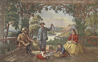 ホームフロムブルック、ラッキーフィッシャーマン、パブ。 1867年、キュリアーとアイブス 作： American School