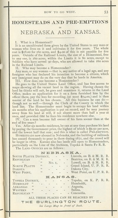 Homesteads and Pre-Emptions、1872（print） 作： American School