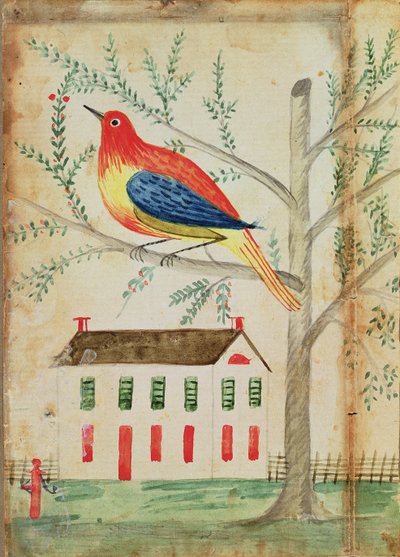 木の家と鳥（紙にトイレ） 作： American School