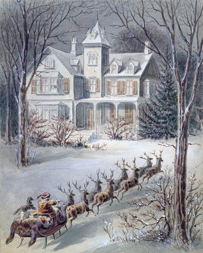 クレメント・クラーク・ムーア教授（1779-1863）によって書かれたクリスマスの前の夜のイラスト 作： American School