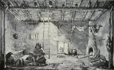 プエブロハウスのインテリア、1880年頃（彫刻） 作： American School